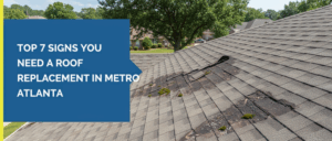 An aerial view of a damaged shingle roof in a residential area, with missing shingles and exposed underlayment